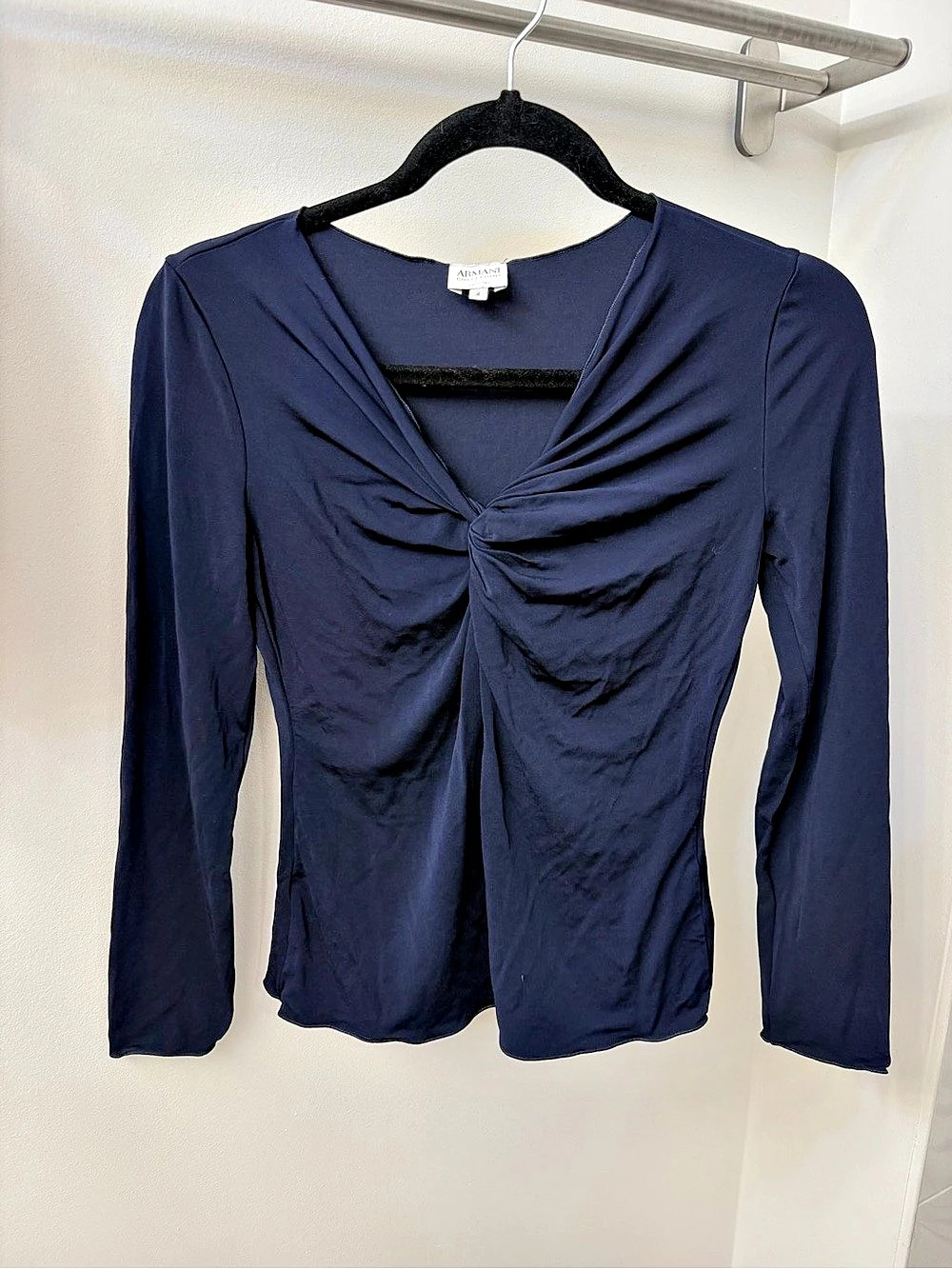 Armani Collezioni Women's Ruched Front Long Sleeve Top in Blue